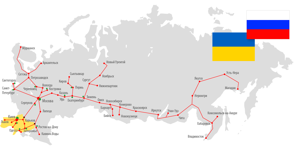 Маршруты грузоперевозок Украина - Россия